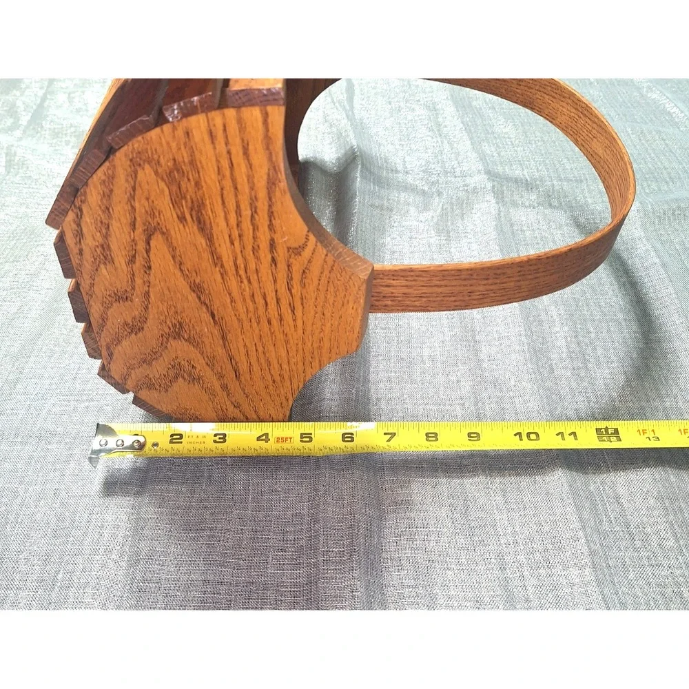 Vintage Oak Wood Slat Basket Tote Trug MCM Bentwood Arch Handle Cross Plains WI